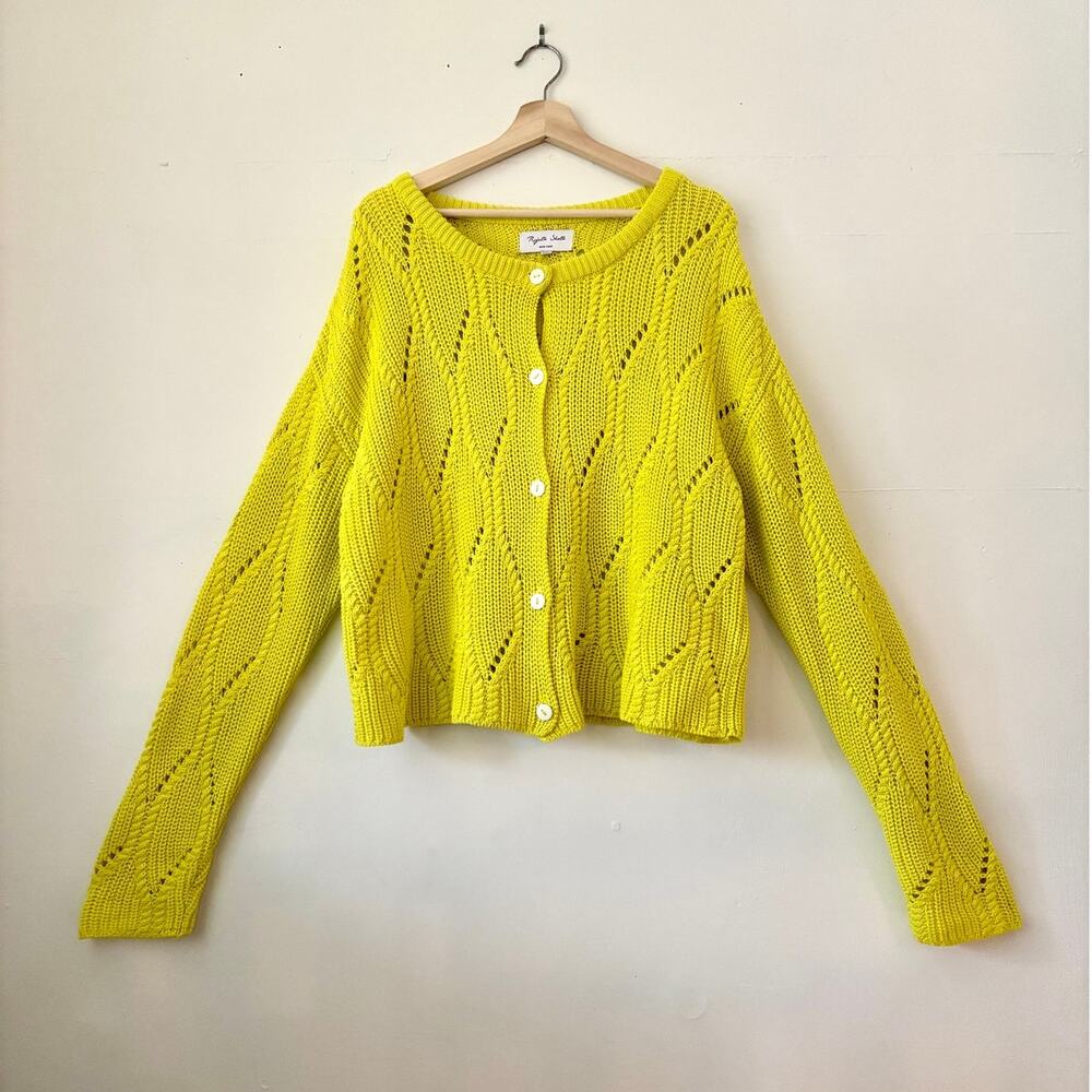 $228 Rujuta Sheth Neon Hand Knit Cotton Wave Cardigan Slow Fashion Dopamine- XS
